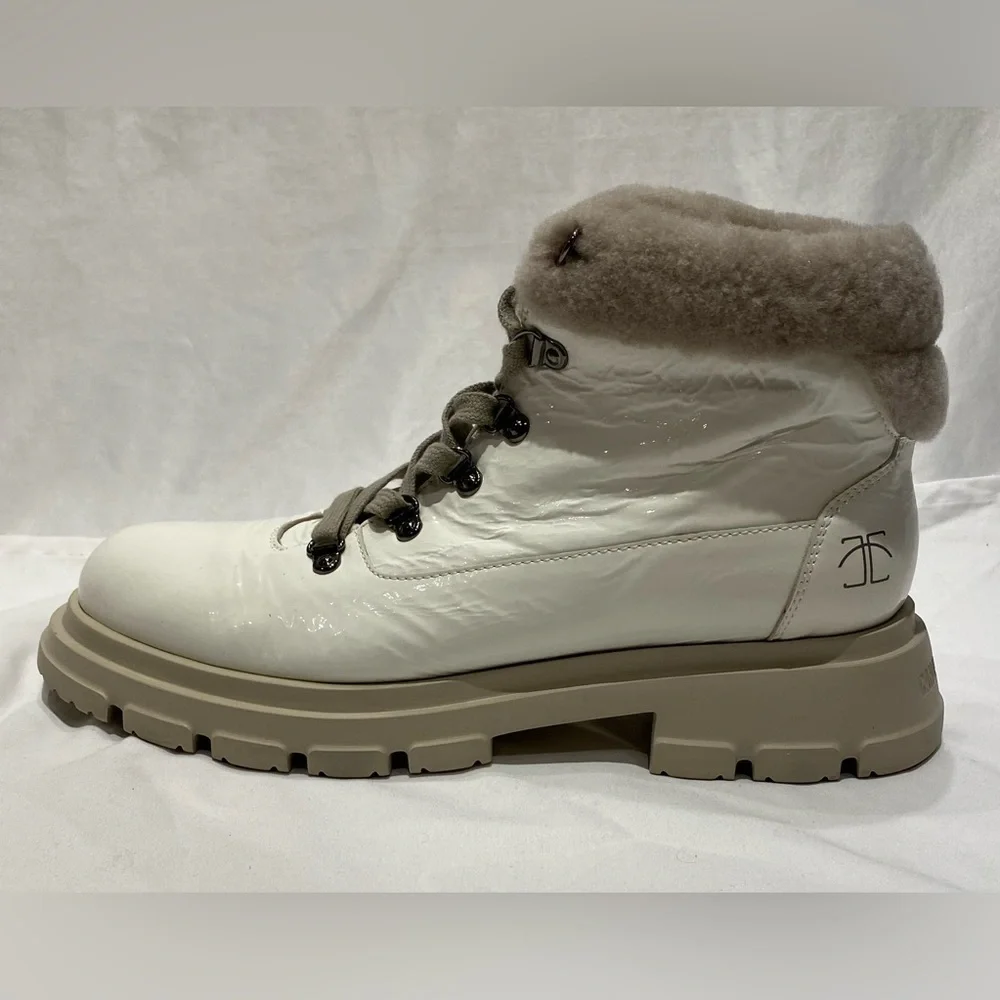 Candice Cooper Chado Patent Leather and Shearling Boots in White, size 10.5 - 11